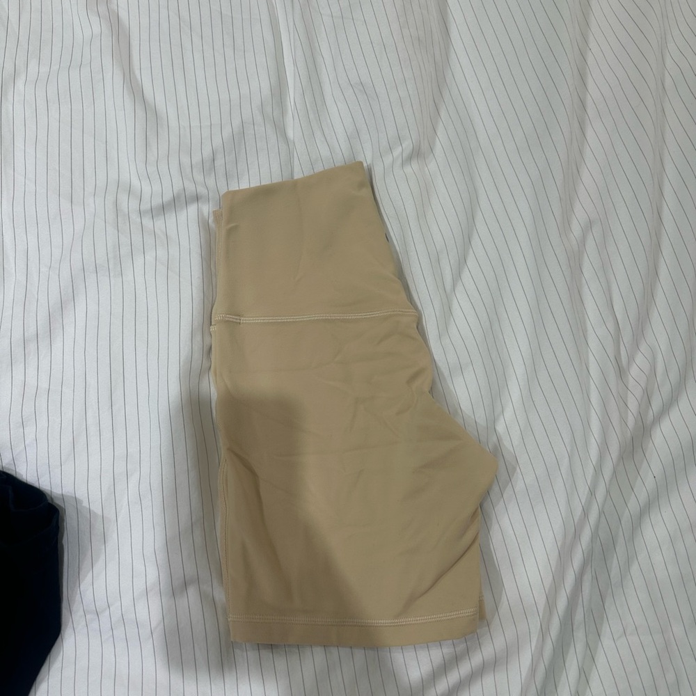 Cream Bike Shorts with High-Waisted Design and Smooth Stretchy Fabric